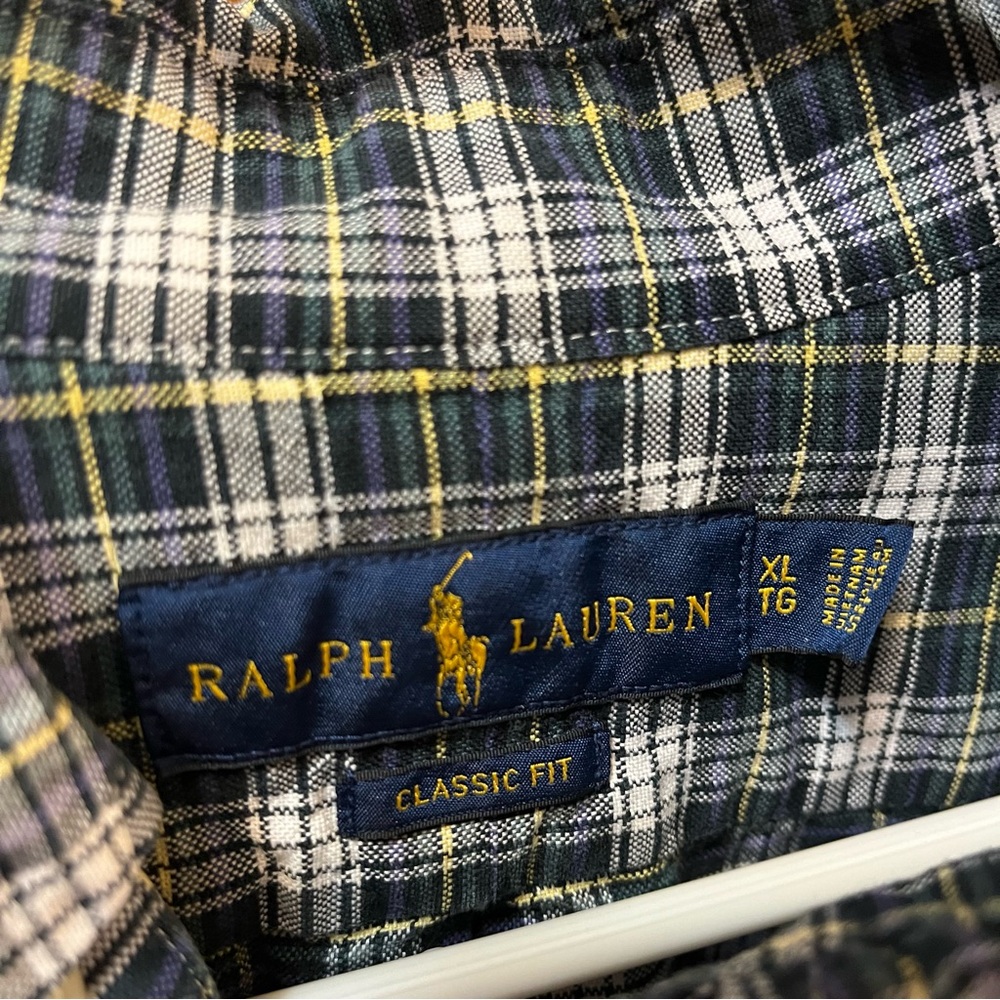 Men’s Ralph Lauren Plaid Blue Green Button Down Flesh Pony XL - Picture 3 of 4